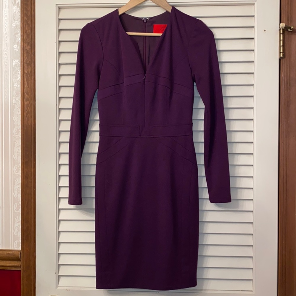 Zac Posen Purple slim zip bust Ponte dress 0